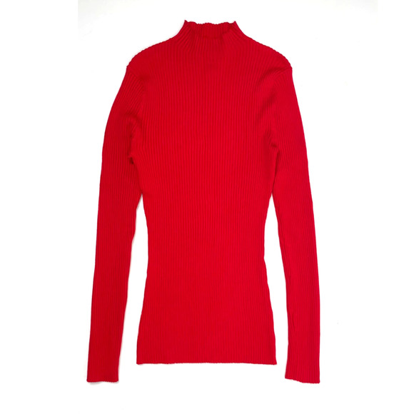 Y2K Red Mock Neck Rib Knit Sweater Women's Size Medium - Picture 1 of 5